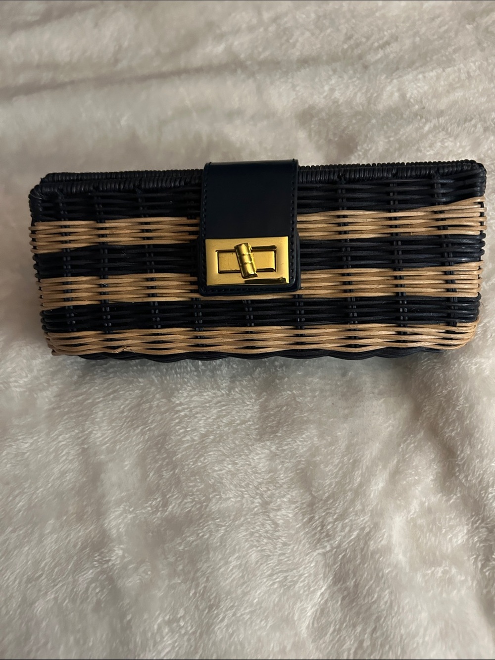 J. Crew Black & Natural Woven Clutch with Gold Turn-Lock